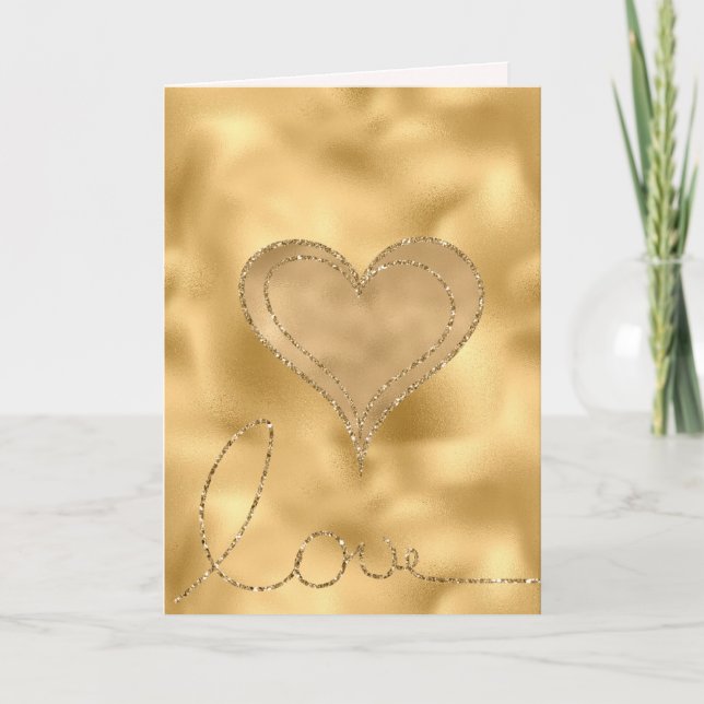 Gold Glam Love Glitter Heart Card (Front)