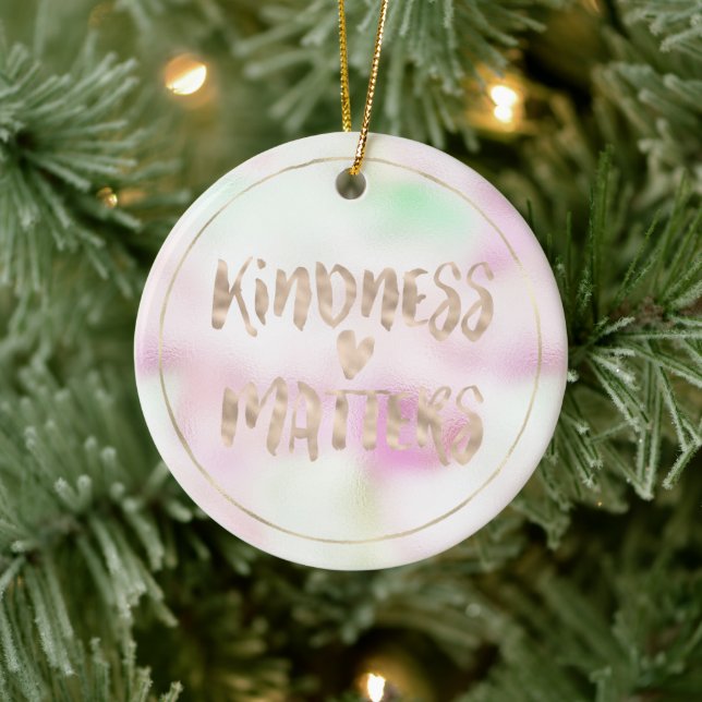 Gold Glam Mint Pink Tie Dye Kindness Matters Heart Ceramic Ornament (Tree)