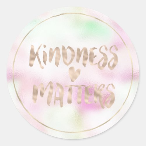 Gold Glam Mint Pink Tie Dye Kindness Matters Heart Classic Round Sticker