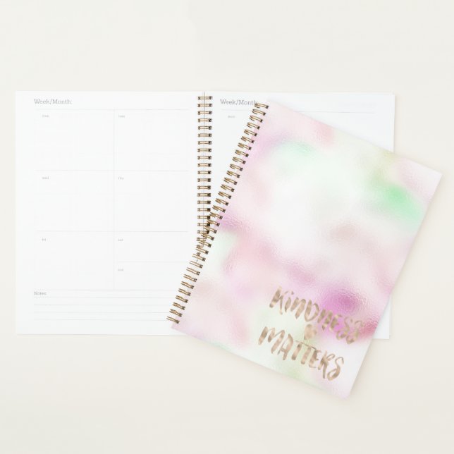 Gold Glam Mint Pink Tie Dye Kindness Matters Heart Planner (Display)