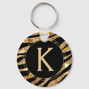 Gold Glam Monogram Animal Print Keychain