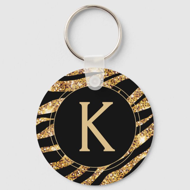 Gold Glam Monogram Animal Print Keychain (Front)