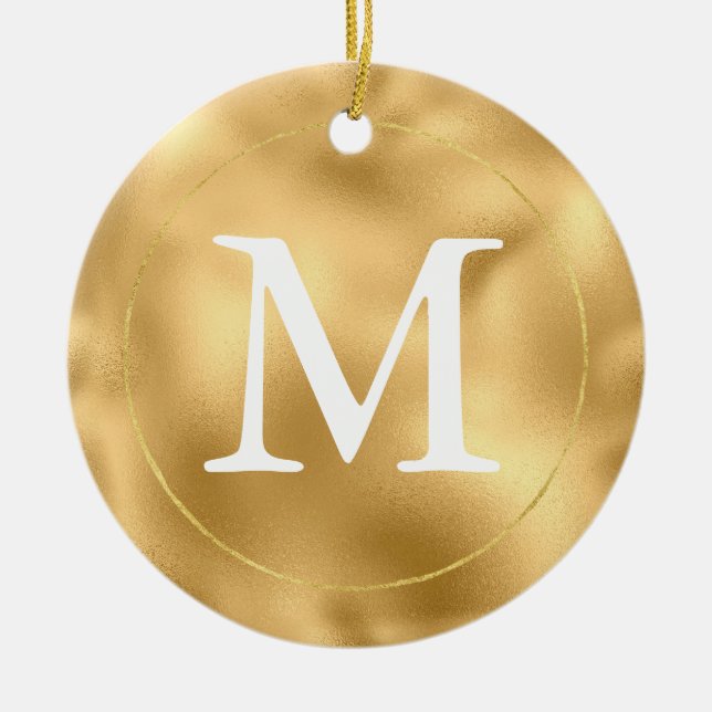 Gold Glam Monogram Ceramic Ornament (Front)
