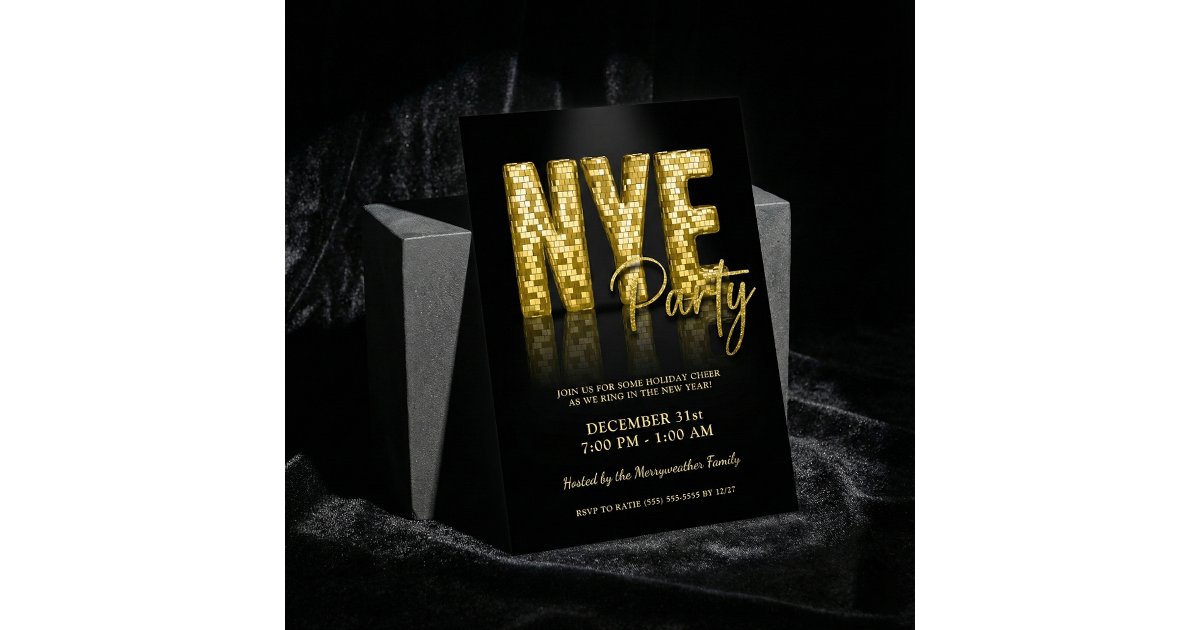 Gold Glam New Years Eve Party Disco Invitation | Zazzle