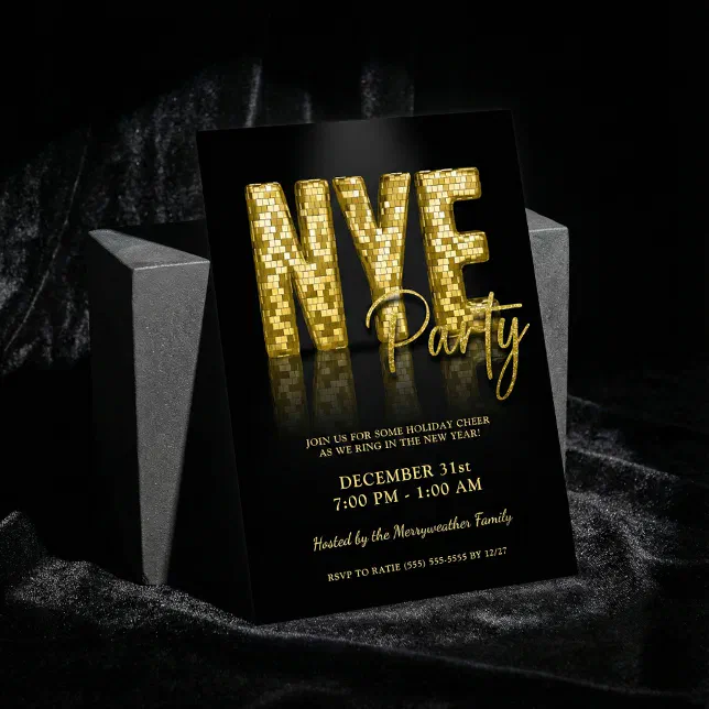 Gold Glam New Years Eve Party Disco Invitation | Zazzle