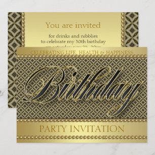 Gold Glam Organic Batik Birthday Party Invitation