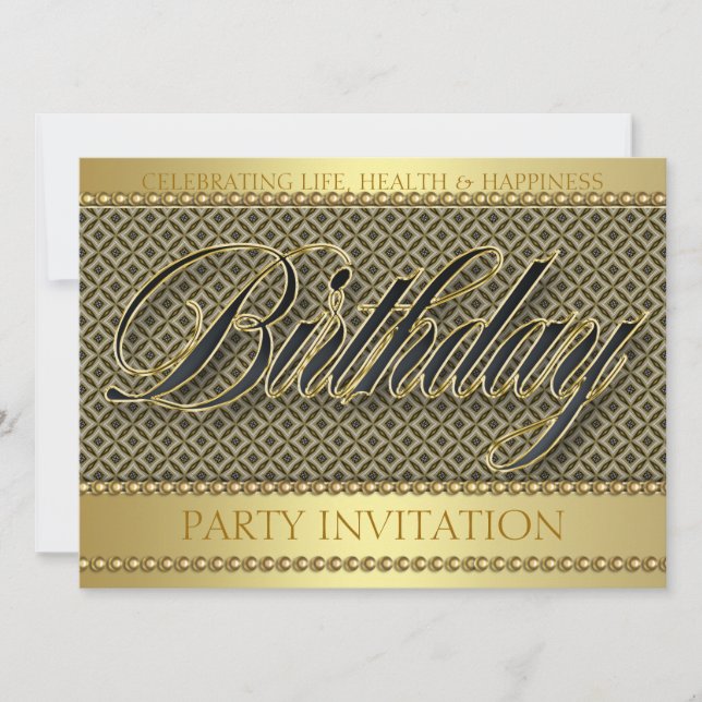 Gold Glam Organic Batik Birthday Party Invitation (Front)