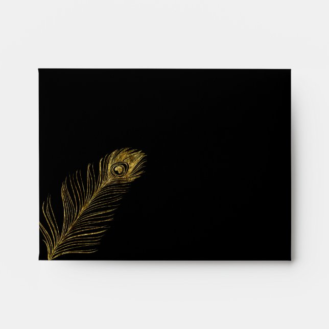 Gold Glam Peacock Feather Envelope (Front)