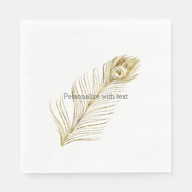Gold Glam Peacock Feather Napkins (Front)