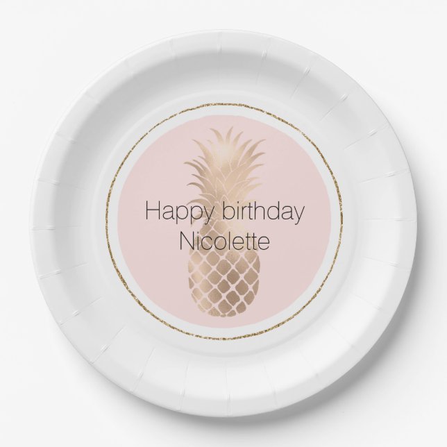 Gold Glam Pineapple Paper Plates (Front)