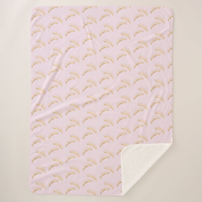 Gold Glam Pink Eyelashes Sherpa Blanket (Front)