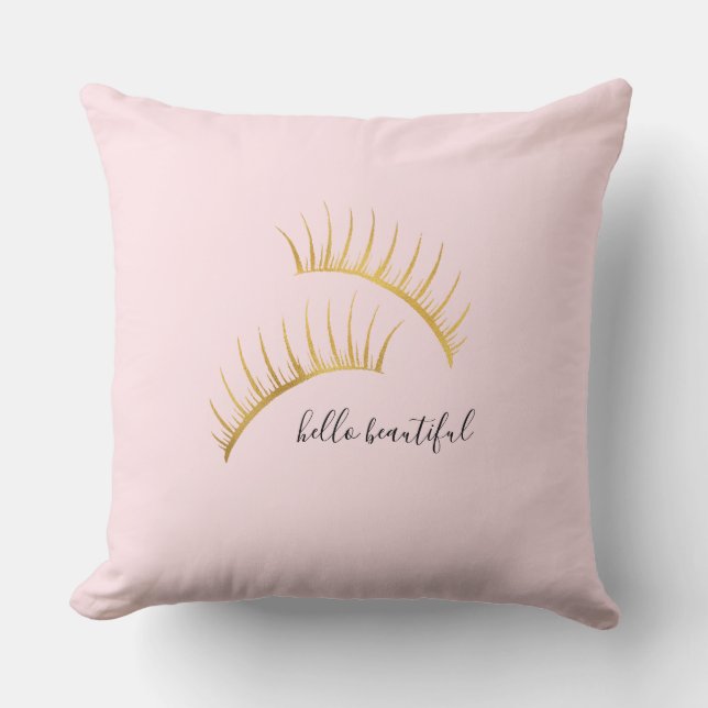 Gold Glam Pink Eyelashes Throw Pillow (Front)