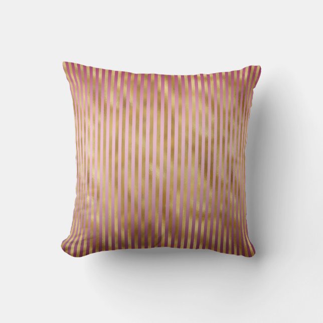 Gold Glam Pink Stripes Throw Pillow (Front)