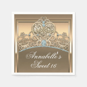 Gold Glam Princess Heart Tiara Birthday Party Napkins
