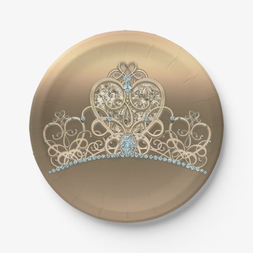 Gold Glam Princess Heart Tiara Birthday Party Paper Plates