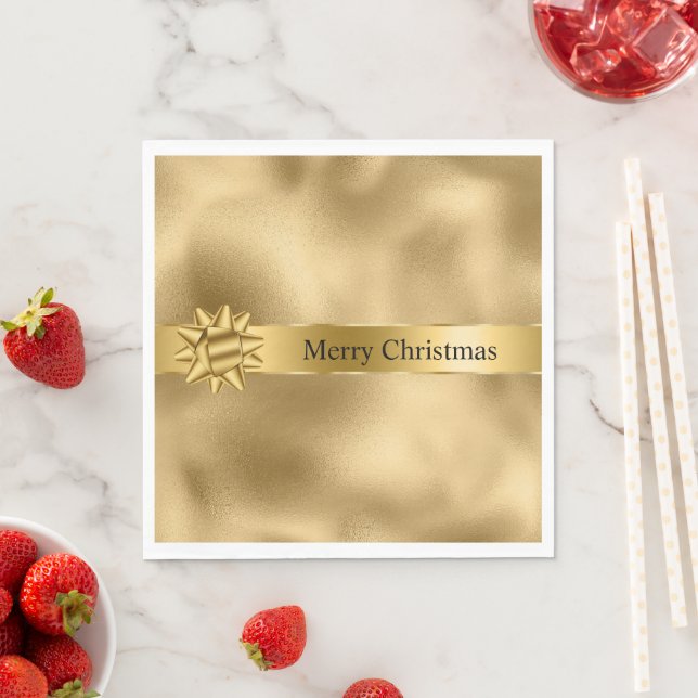 Gold Glam Ribbon and Bow Christmas Napkins (Insitu)