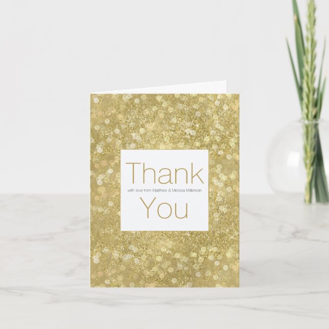 Gold Glam Sparkle Bokeh Personalized Thank You Card (Front)