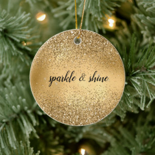 Gold Glam Sparkle Faux Glitter Ceramic Ornament