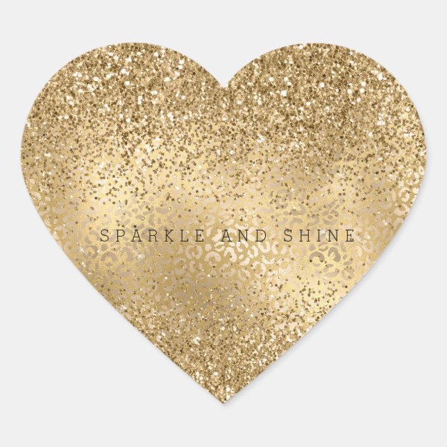 Gold Glam Sparkle Leopard Print Glitter Heart Sticker (Front)
