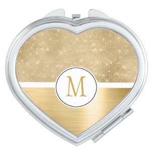 Gold Glam Sparkle Monogram Compact Mirror