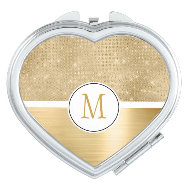 Gold Glam Sparkle Monogram Compact Mirror (Front)