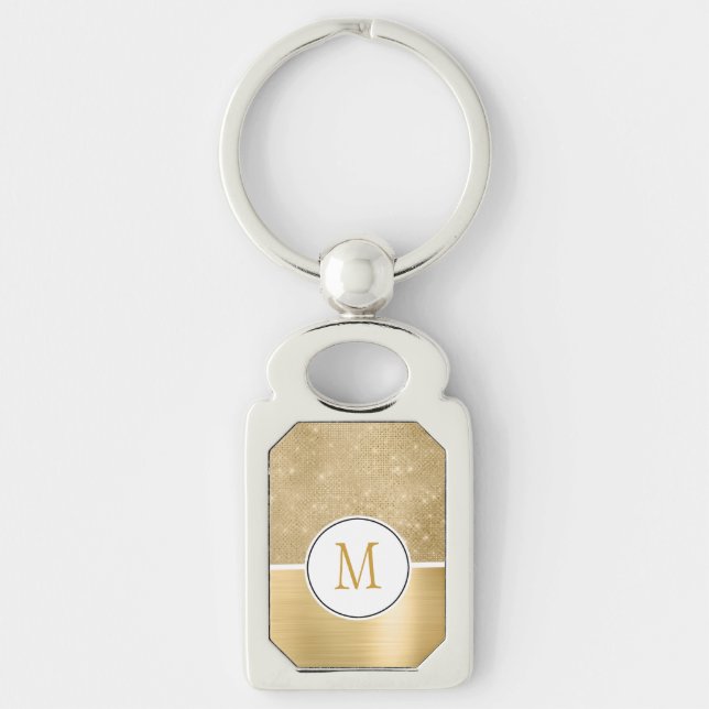 Gold Glam Sparkle Monogram Keychain (Front)