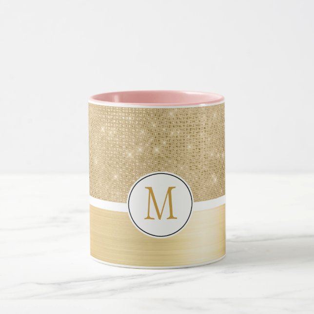 Gold Glam Sparkle Monogram Mug (Center)