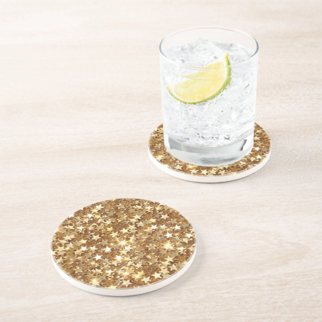 Gold Glam Sparkle Stars Coaster (Side)