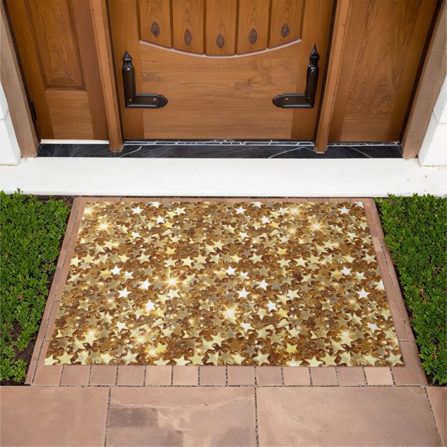 Gold Glam Sparkle Stars Doormat (Outdoor)