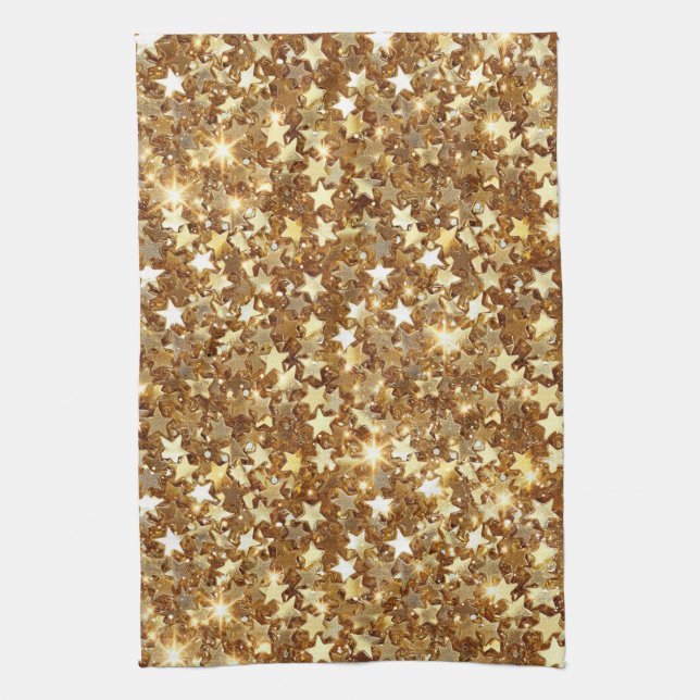Gold Glam Sparkle Stars Kitchen Towel (Vertical)