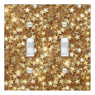 Gold Glam Sparkle Stars Light Switch Cover