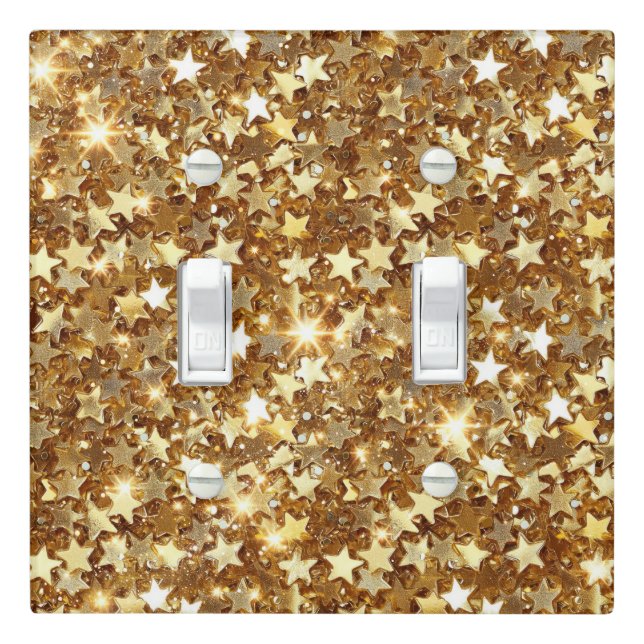 Gold Glam Sparkle Stars Light Switch Cover (In Situ)