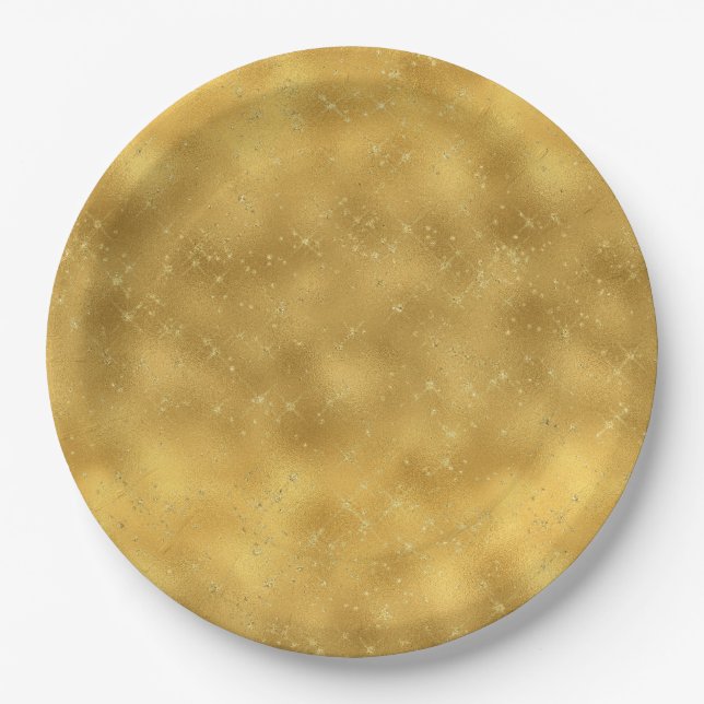 Gold Glam Sparkles Birthday Paper Plates (Front)