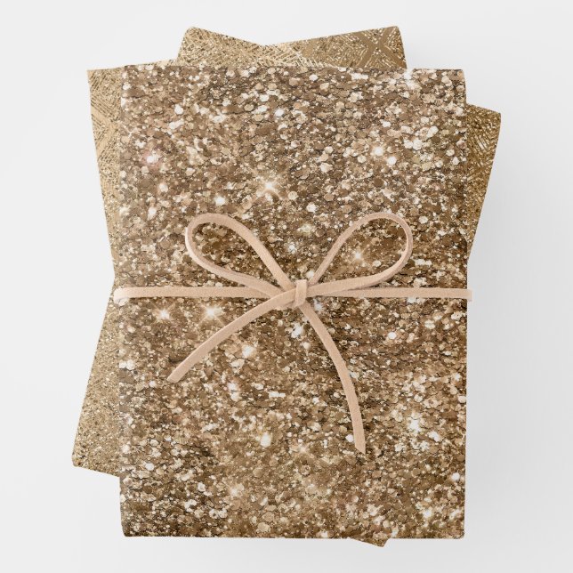 Gold Glam Sparkling Glitter      Wrapping Paper Sheets (In situ)