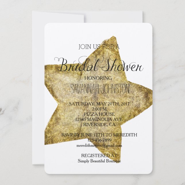 Gold Glam Star bridal shower Invitation (Front)