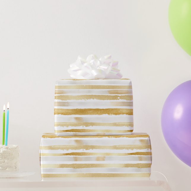 Gold Glam Stripes Birthday Wrapping Paper (Party Gifts)