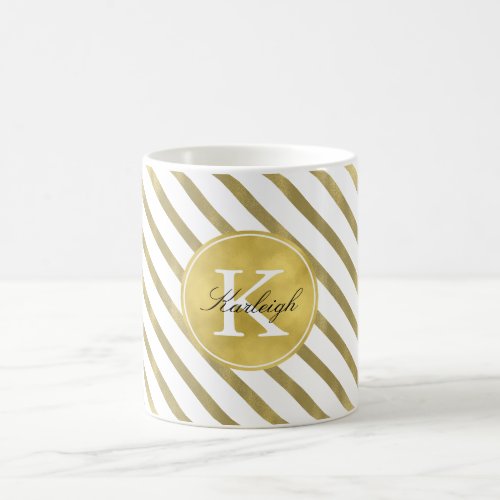 Gold Glam Stripes Monogram Coffee Mug