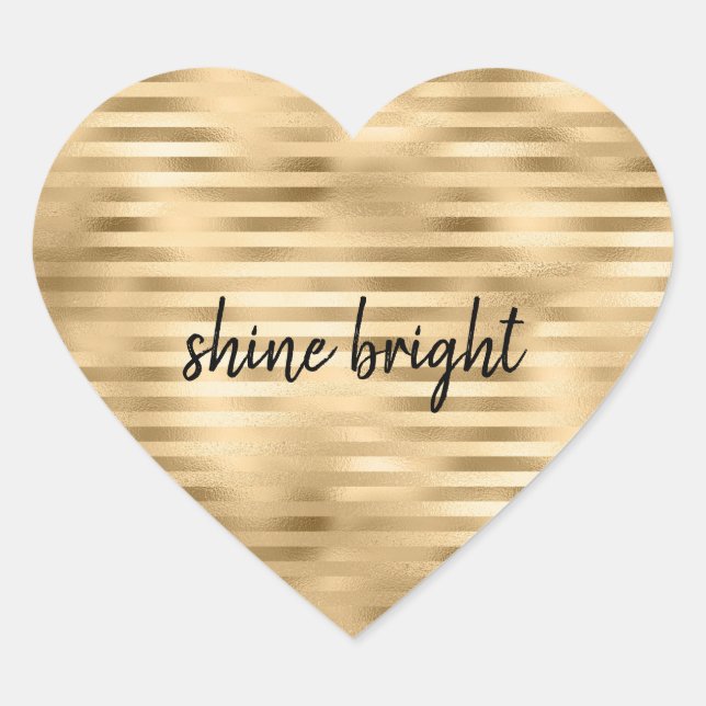 Gold Glam Stripes personalized Heart Sticker (Front)