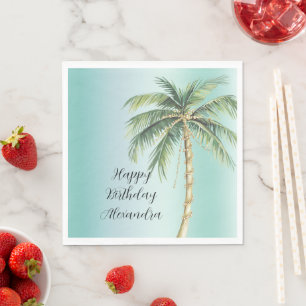 Gold Glam Tropical Palm Tree Birthday Napkins