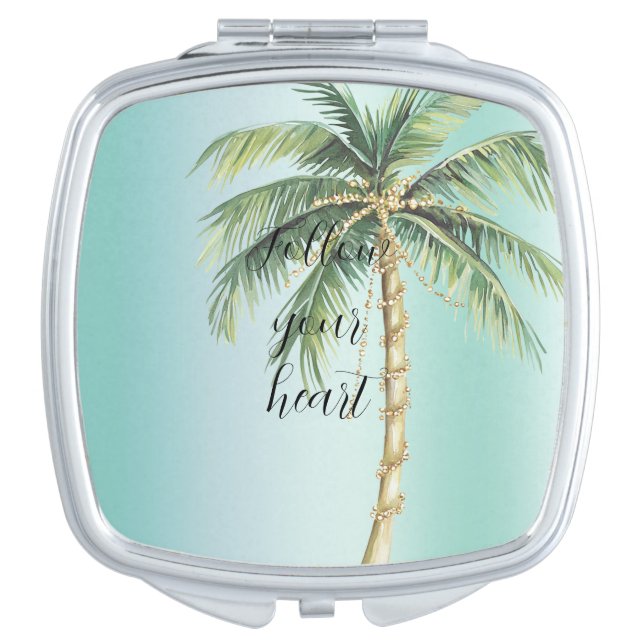 Gold Glam Tropical Palm Tree Compact Mirror (Front)
