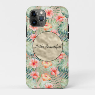 Gold Glam Tropical Pink Peach Hibiscus iPhone 11 Pro Case