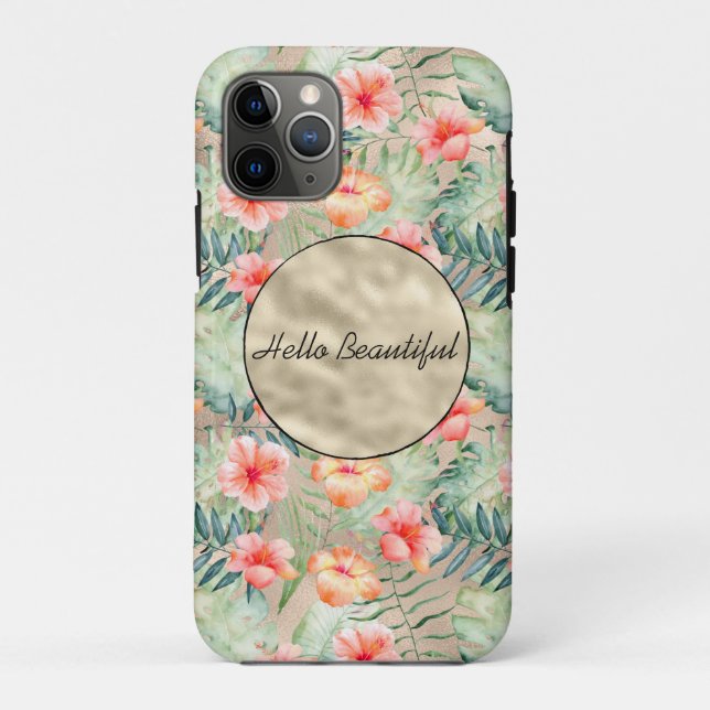 Gold Glam Tropical Pink Peach Hibiscus           Case-Mate iPhone Case (Back)