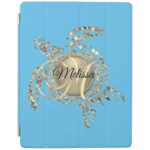 Gold Glam Turtle Monogram iPad Smart Cover