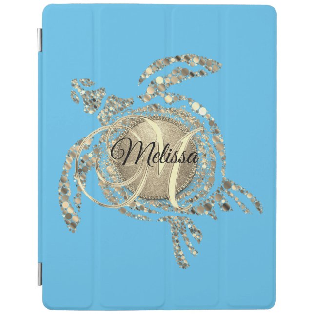 Gold Glam Turtle Monogram iPad Smart Cover (Front)