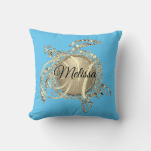 Gold Glam Turtle Monogram Personalized Throw Pillow