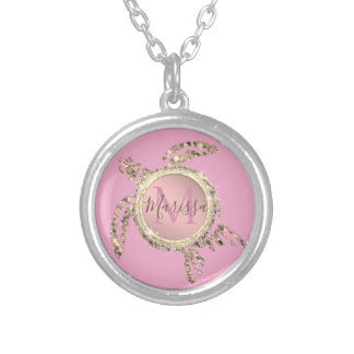 Gold Glam Turtle Monogram Silver Plated Necklace