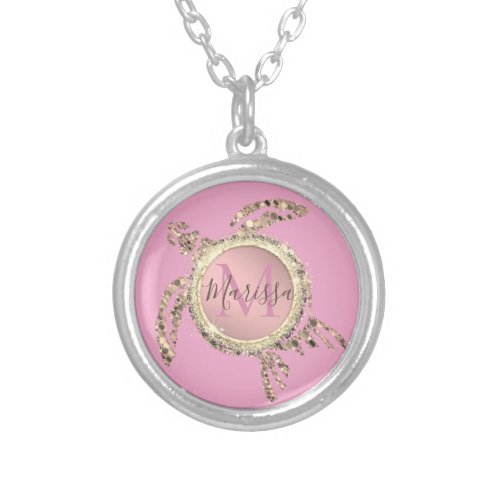 Gold Glam Turtle Monogram Silver Plated Necklace