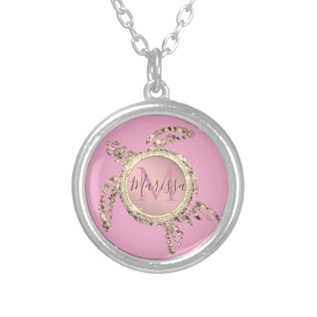 Gold Glam Turtle Monogram Silver Plated Necklace (Front)