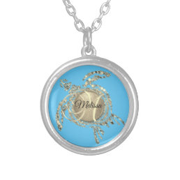 Gold Glam Turtle Monogram Silver Plated Necklace
