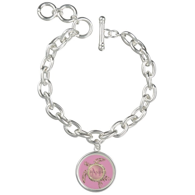 Gold Glam Turtle Monogram Silver Plated Necklace Bracelet (Product)